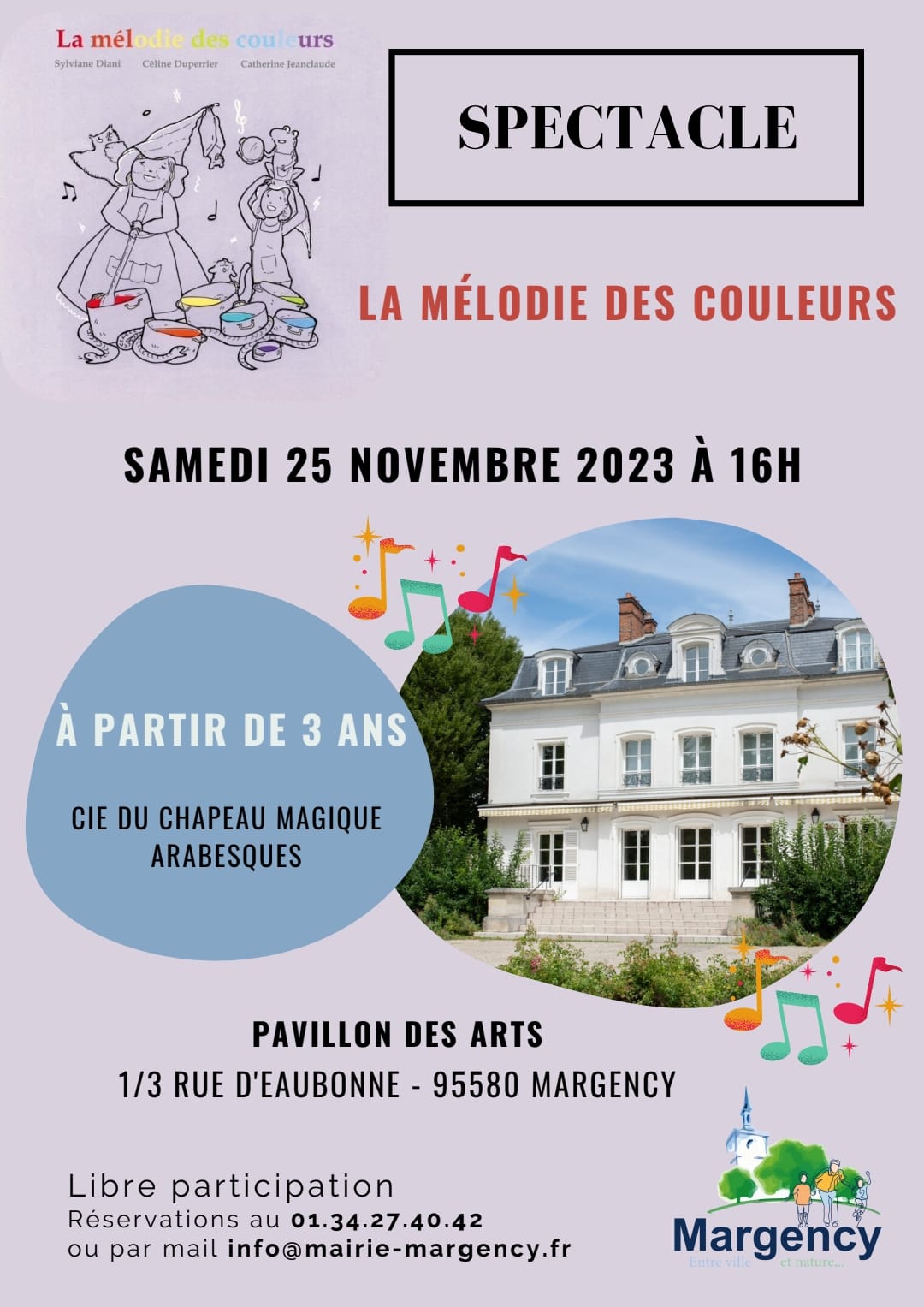 Affiche du spectacle pour enfants La Mélodie des Couleurs au Pavillon des Arts de Margency